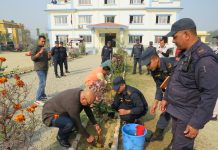 सर्लाही प्रहरीले गर्याे; प्रजातन्त्र दिवसको अवसरमा पारि वृक्षारोपण
